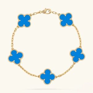 Chic Gold Bracelet with Blue Floral Accents